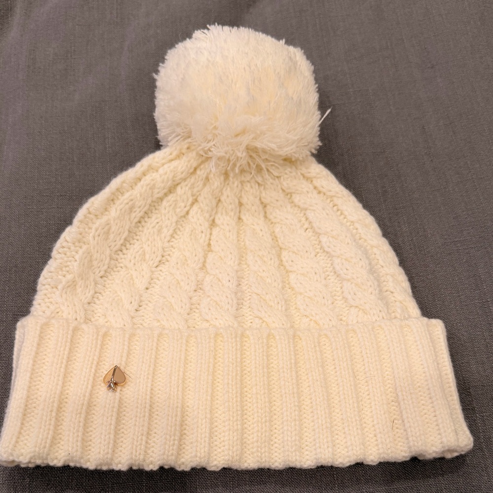 Kate Spade New York‎ Cream Cable Knit Pom Pom Beanie Hat New